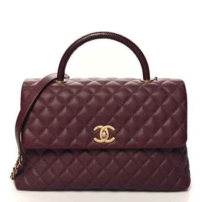 Chanel Caviar Lizard Quilted Medium Coco Handle Flap Burgundy 1 of 12