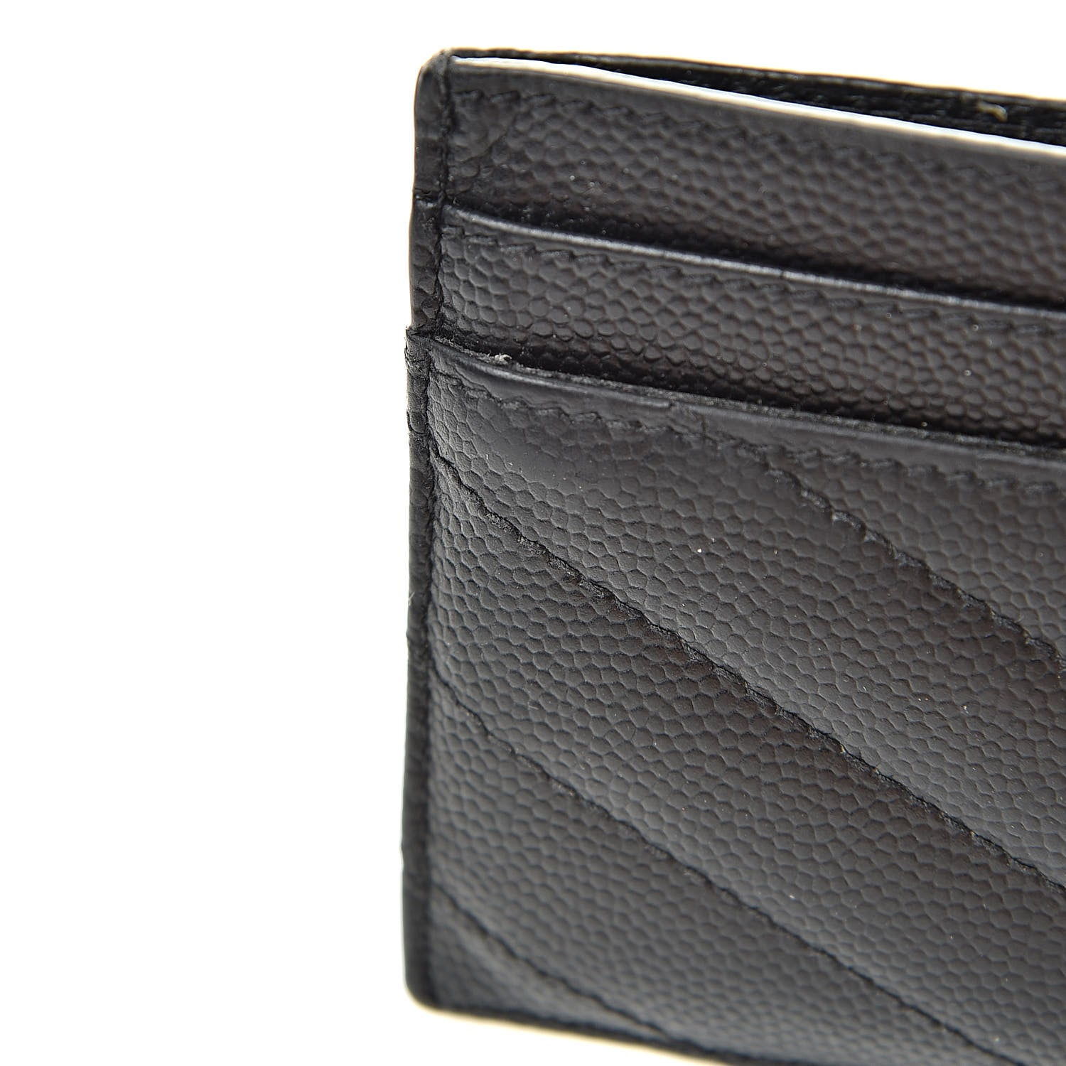 Saint Laurent Grain De Poudre Matelasse Chevron Monogram Credit Card Case Black 10 of 15