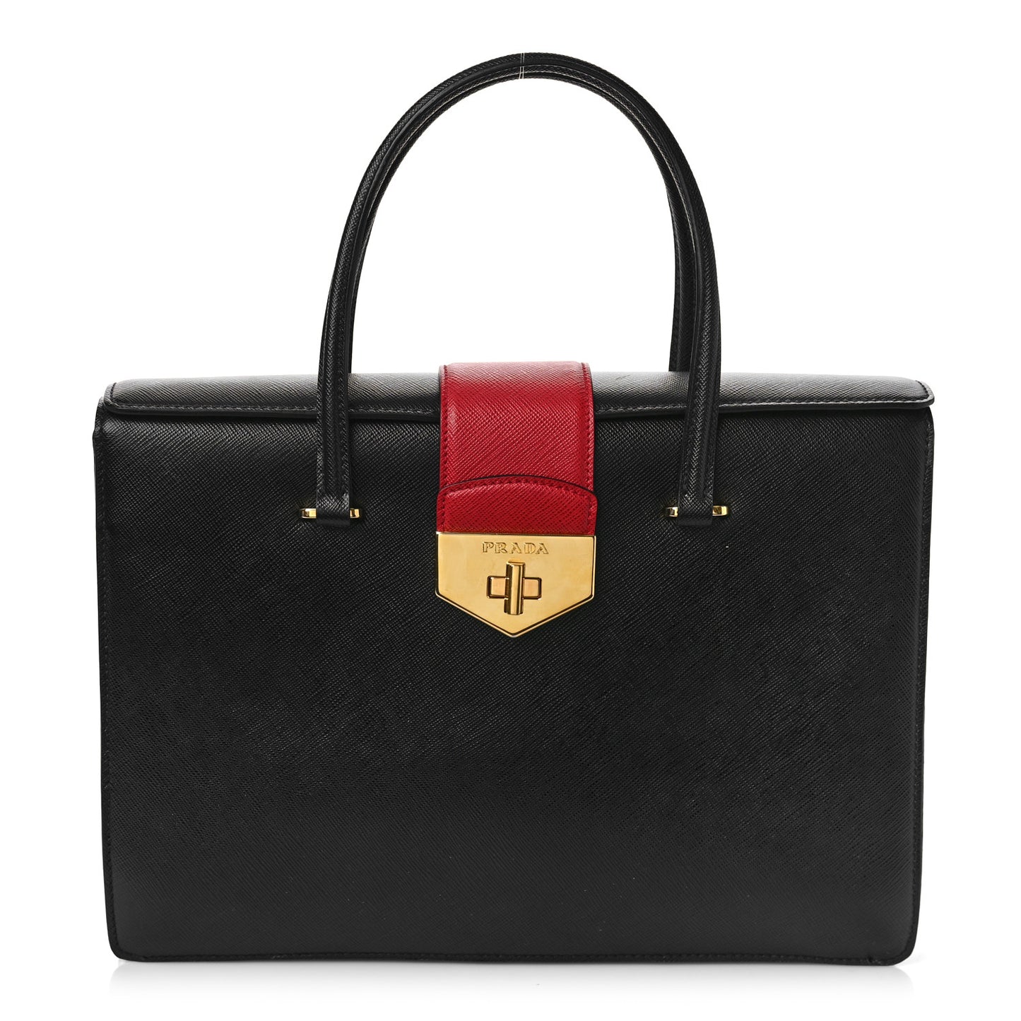Saffiano Tri-Color Large Turn Lock Satchel Black Talco Rosso