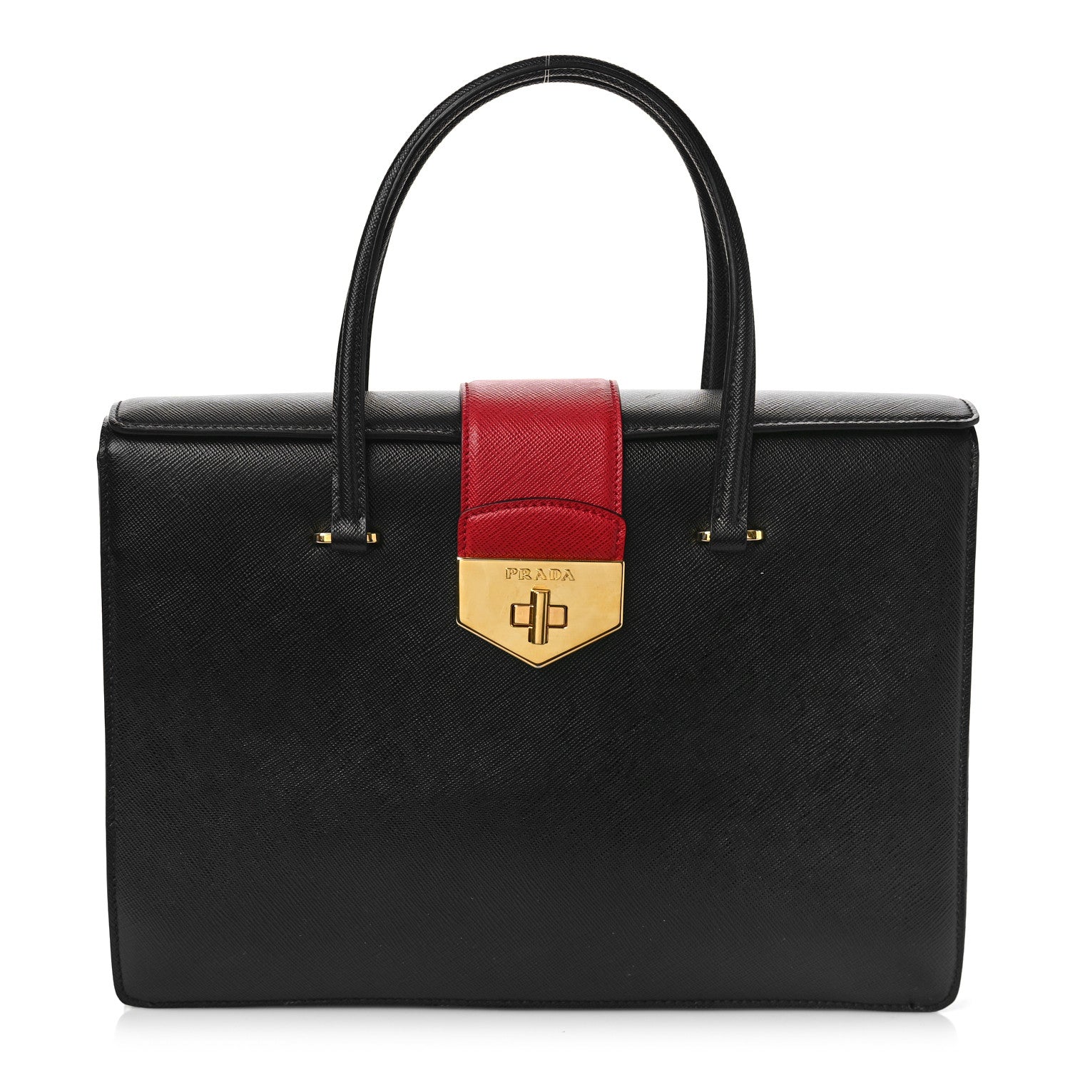 Prada Saffiano Tri-Color Large Turn Lock Satchel Black Talco Rosso 1 of 7