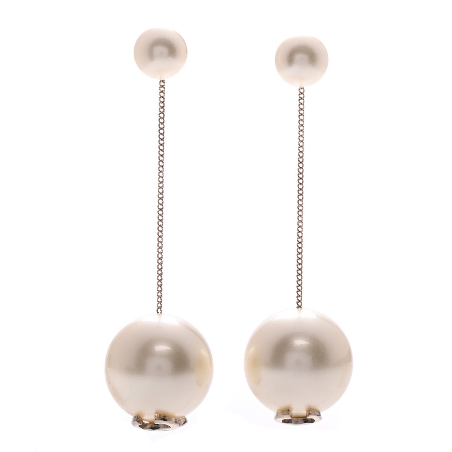 Pearl CC Chain Drop Earrings Gold