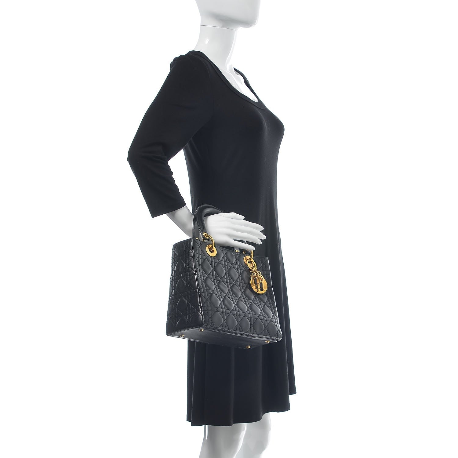 Christian Dior Lambskin Cannage Medium Lady Dior Black 2 of 7