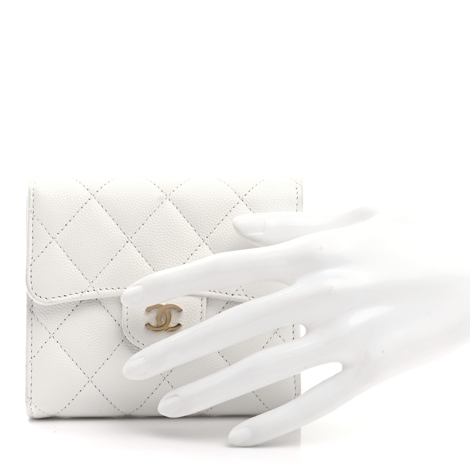 Chanel Caviar Quilted Compact Flap Wallet White 2 of 9