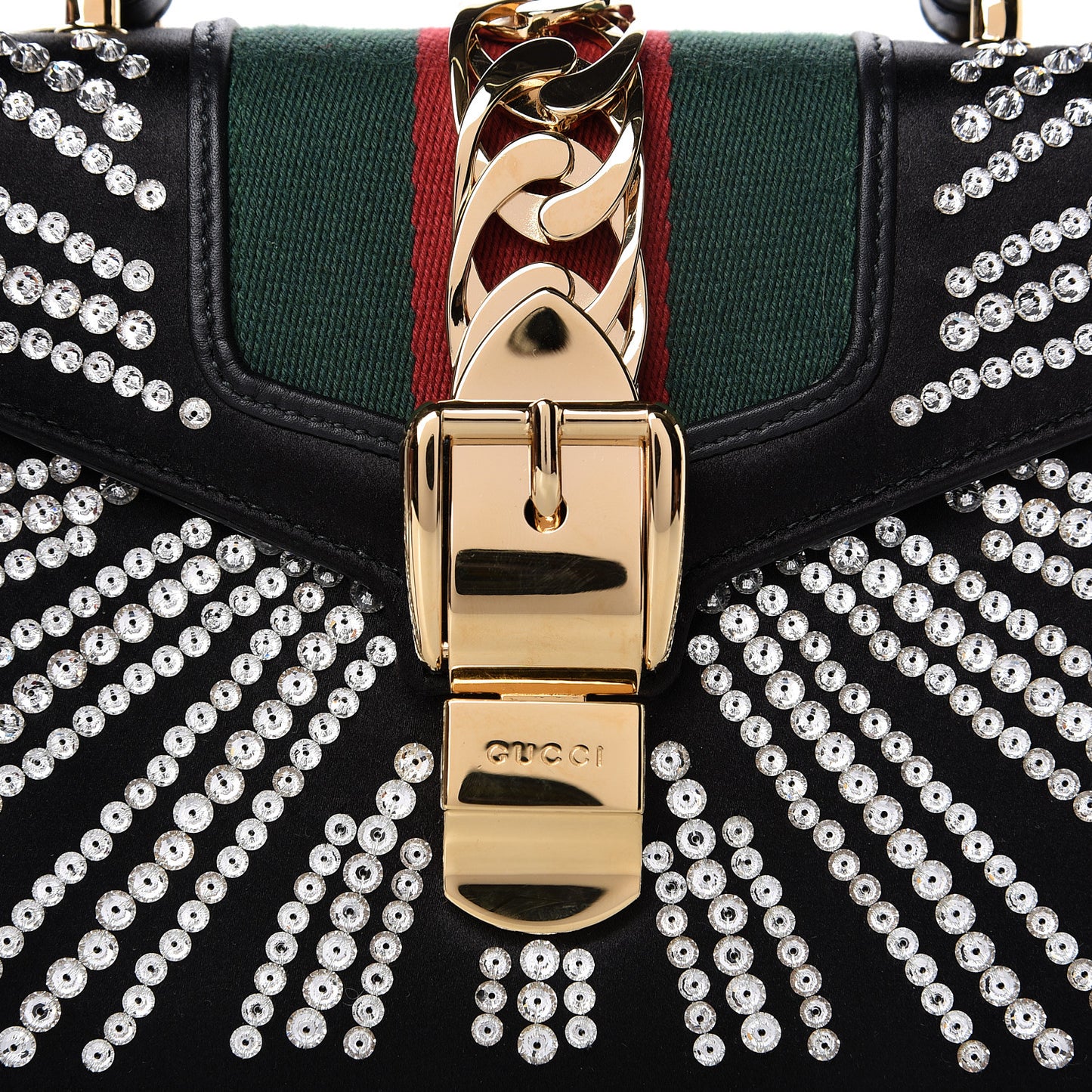 Satin Crystal Mini Sylvie Top Handle Bag Black