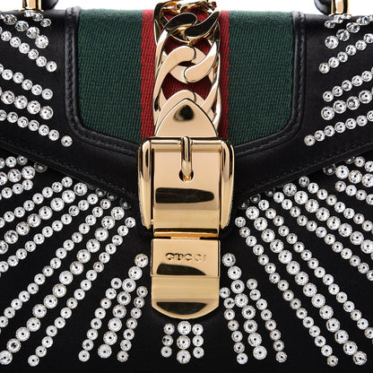 Gucci Satin Crystal Mini Sylvie Top Handle Bag Black 10 of 11