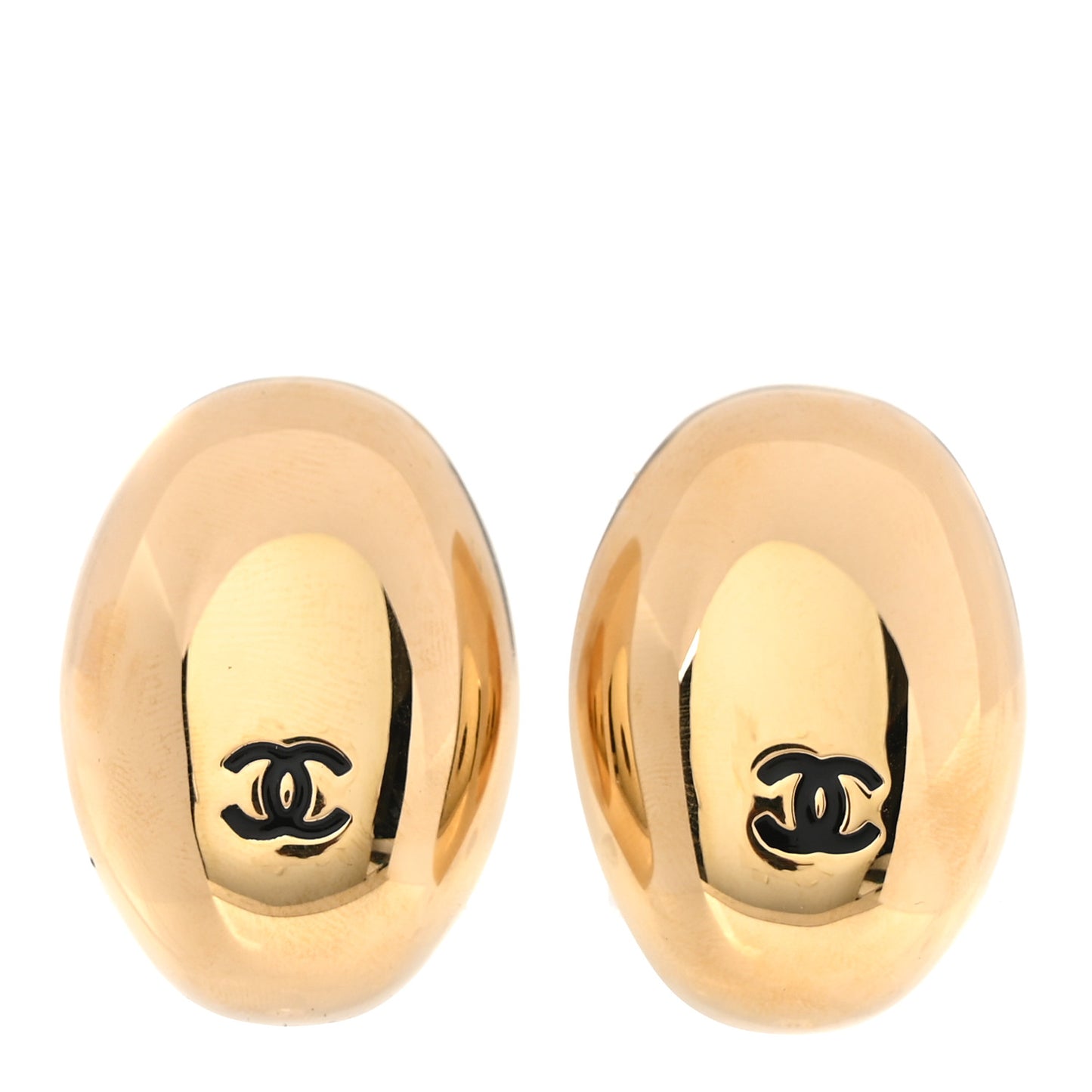 Metal Resin CC Oval Drop Earrings Gold Black