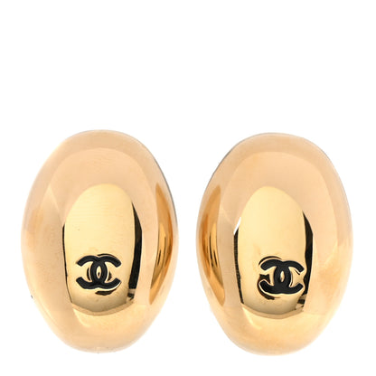 Chanel Metal Resin CC Oval Drop Earrings Gold Black 1 of 5