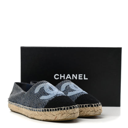 Chanel Cotton Tweed CC Espadrilles 38 Blue Ecru Black 10 of 15