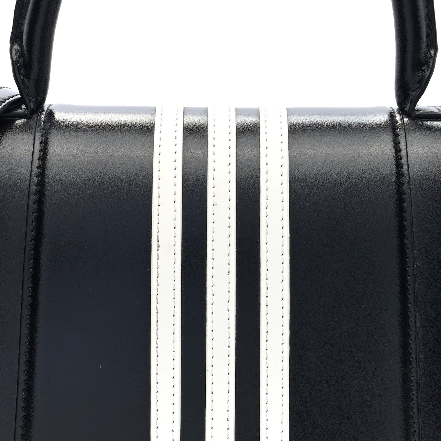 X ADIDAS Shiny Box Calfskin Medium Hourglass Top Handle Bag Black White