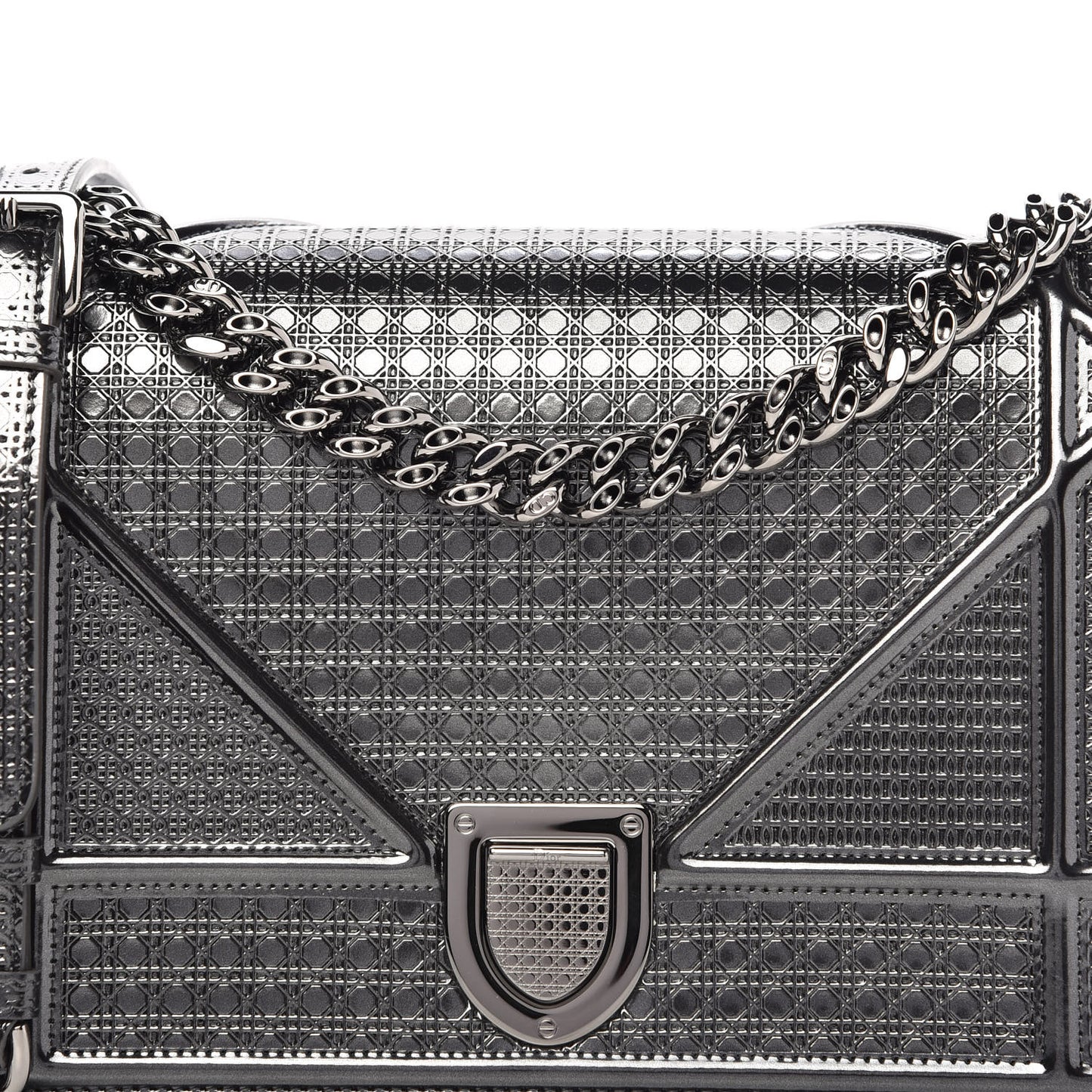 Metallic Patent Micro-Cannage Medium Diorama Flap Bag Onyx Black