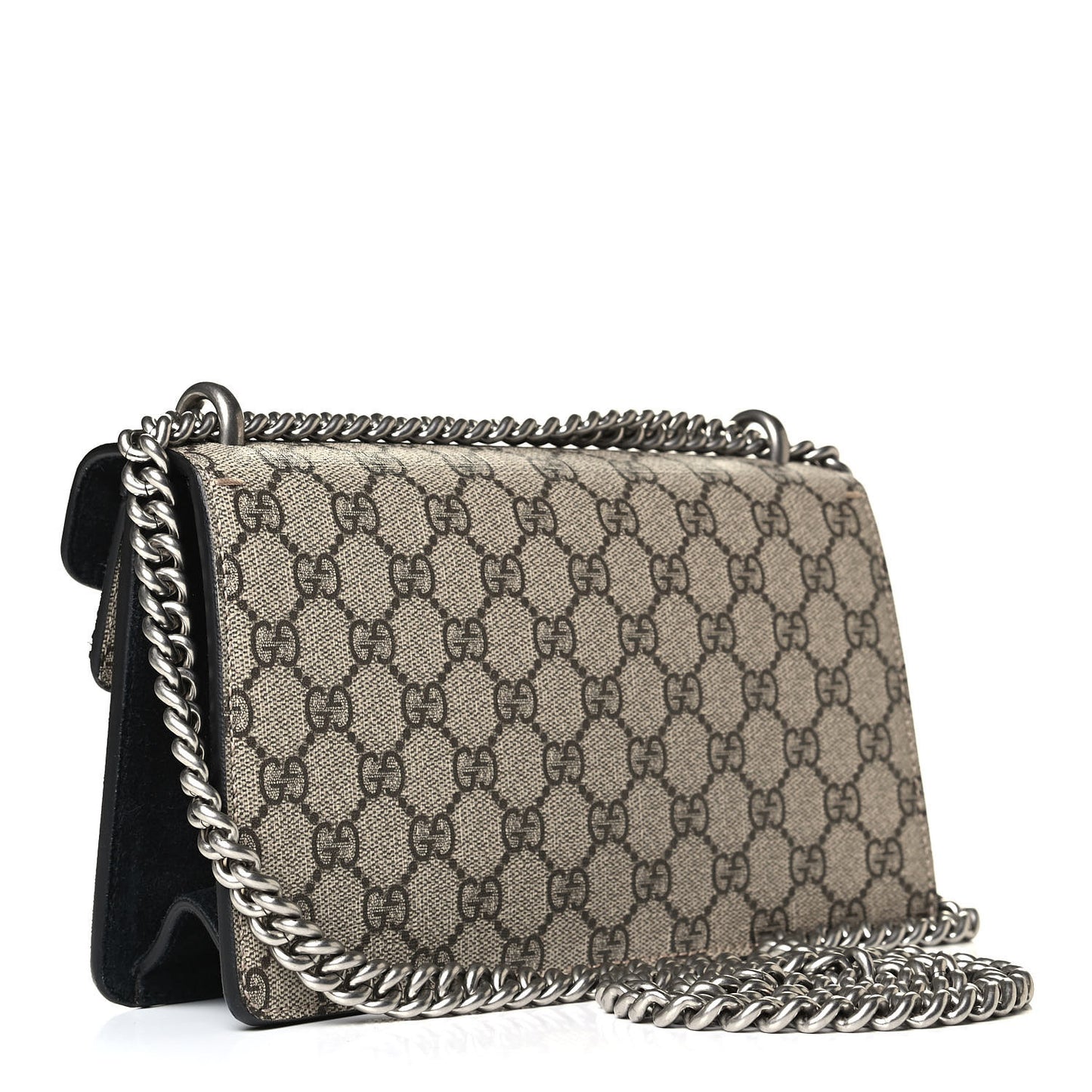 GG Supreme Monogram Suede Crystal Small Dionysus Shoulder Bag Beige Ebony Black