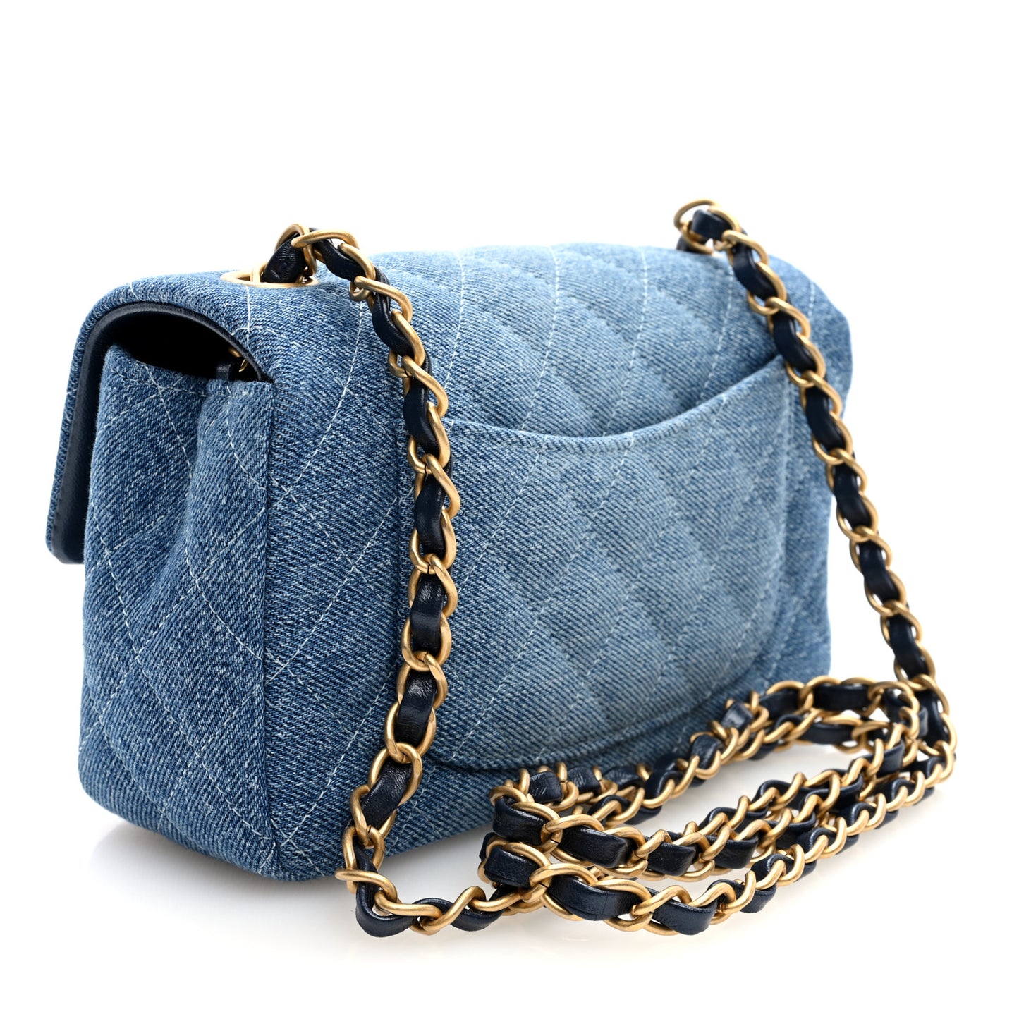 Washed Denim Quilted Mini Rectangular Flap Blue