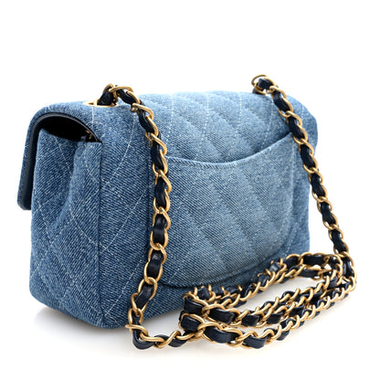 Chanel Washed Denim Quilted Mini Rectangular Flap Blue 3 of 9