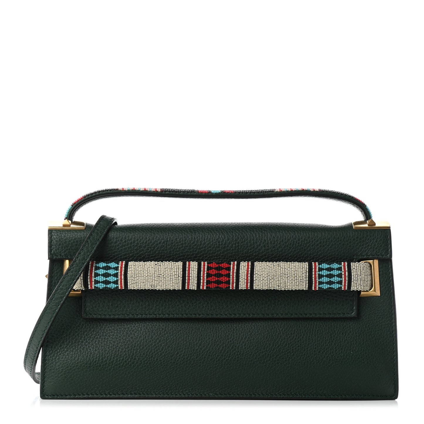 Pebbled Calfskin Beaded My Rockstud Clutch Green