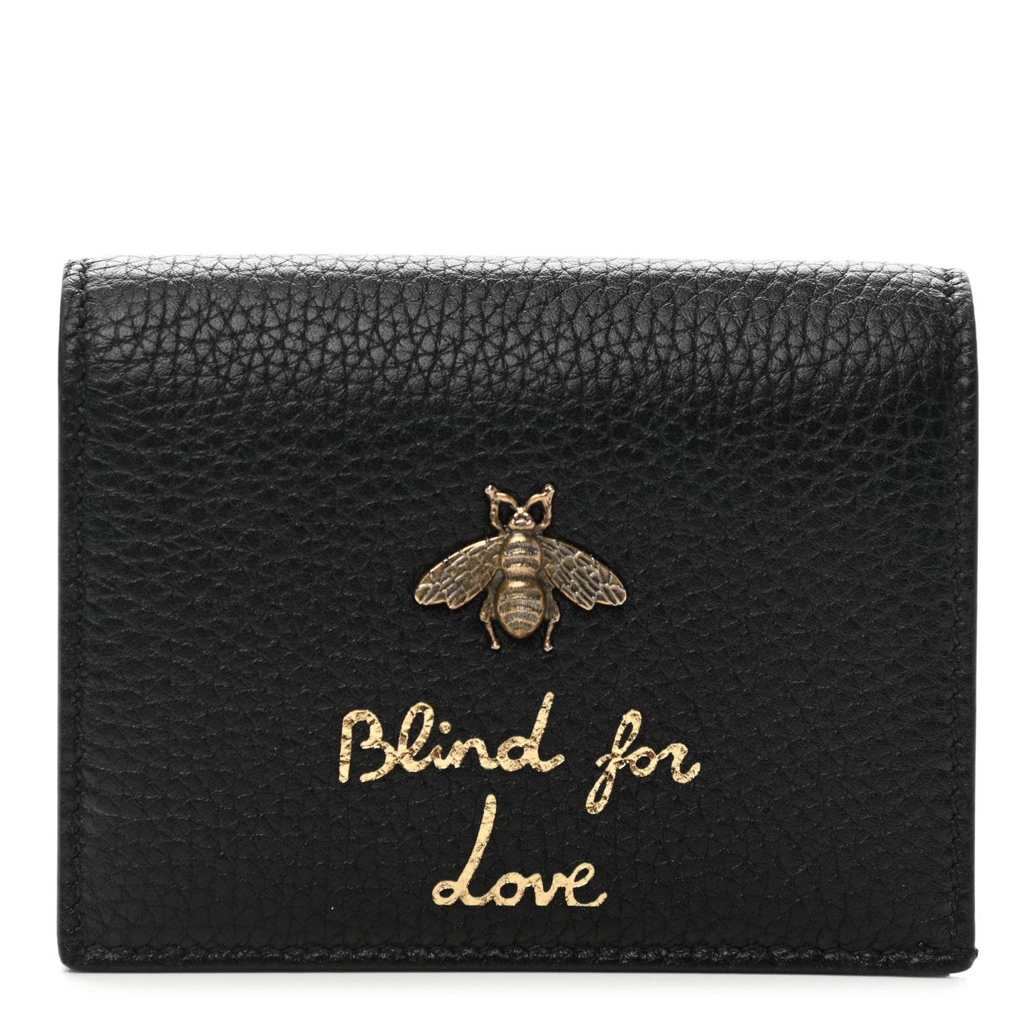 Pebbled Calfskin Animalier Card Case Black