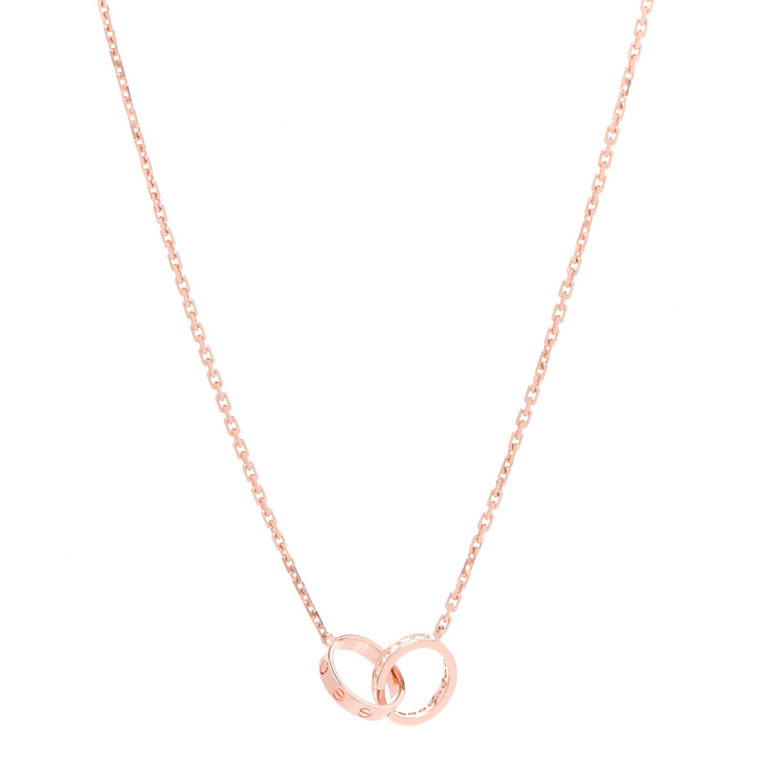 Cartier 18K Pink Gold Diamond Interlocking LOVE Necklace 1 of 6