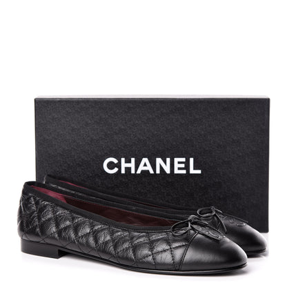 Chanel Aged Calfskin Quilted Cap Toe Ballerina Flats 42 Black 8 of 8