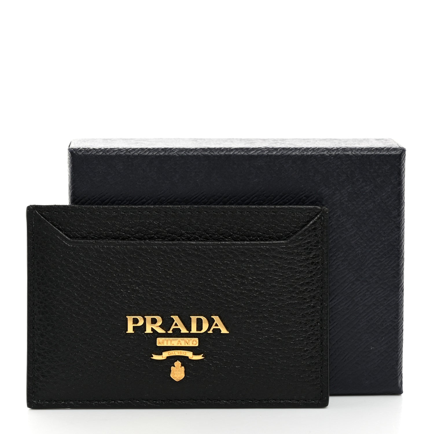 Prada Vitello Grain Metal Card Holder Black 8 of 8