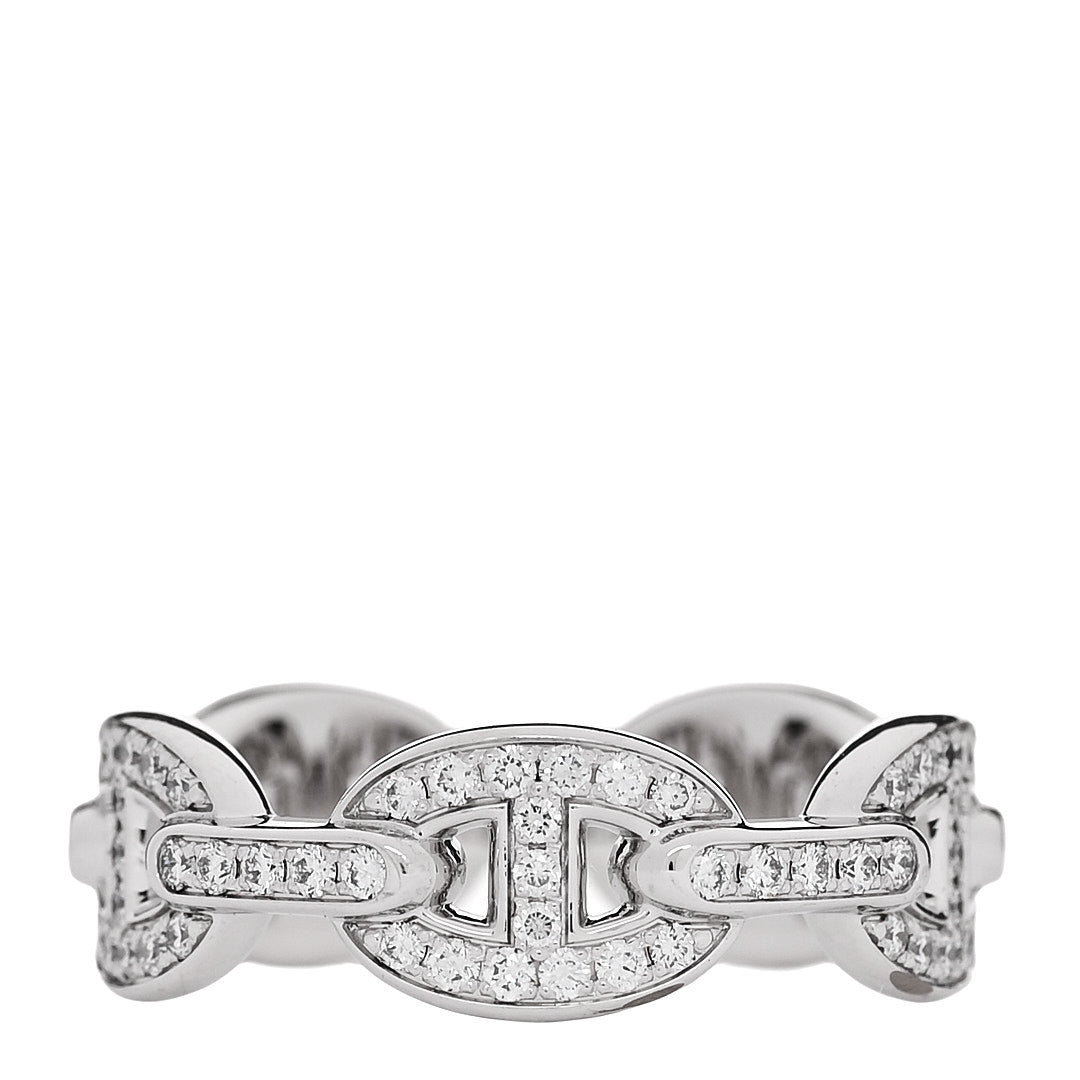 18K White Gold Diamond PM d'Ancre Enchainee Ring 54 7