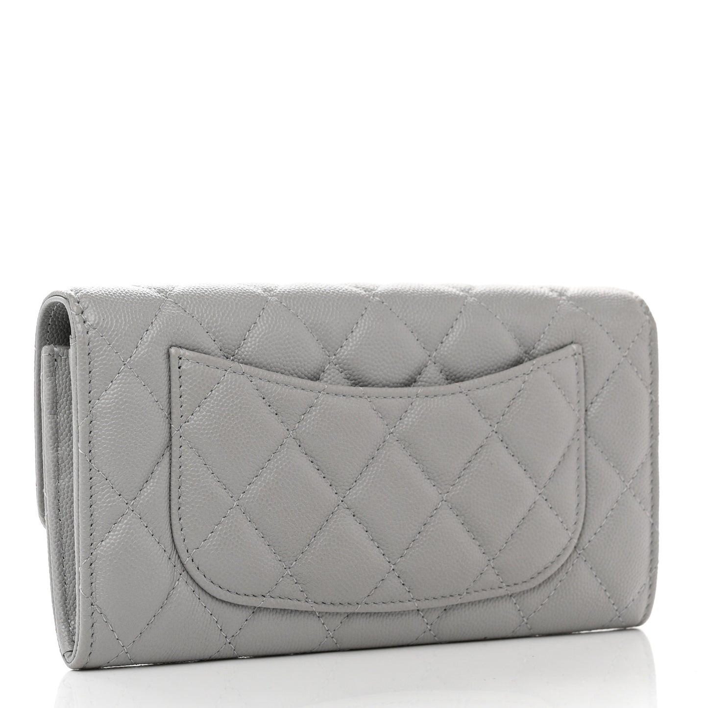 Caviar Quilted Large Gusset Flap Wallet Grey