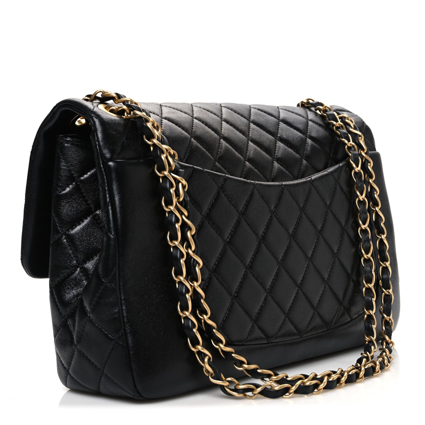 Shiny Lambskin Quilted Daily Friend Flap Black