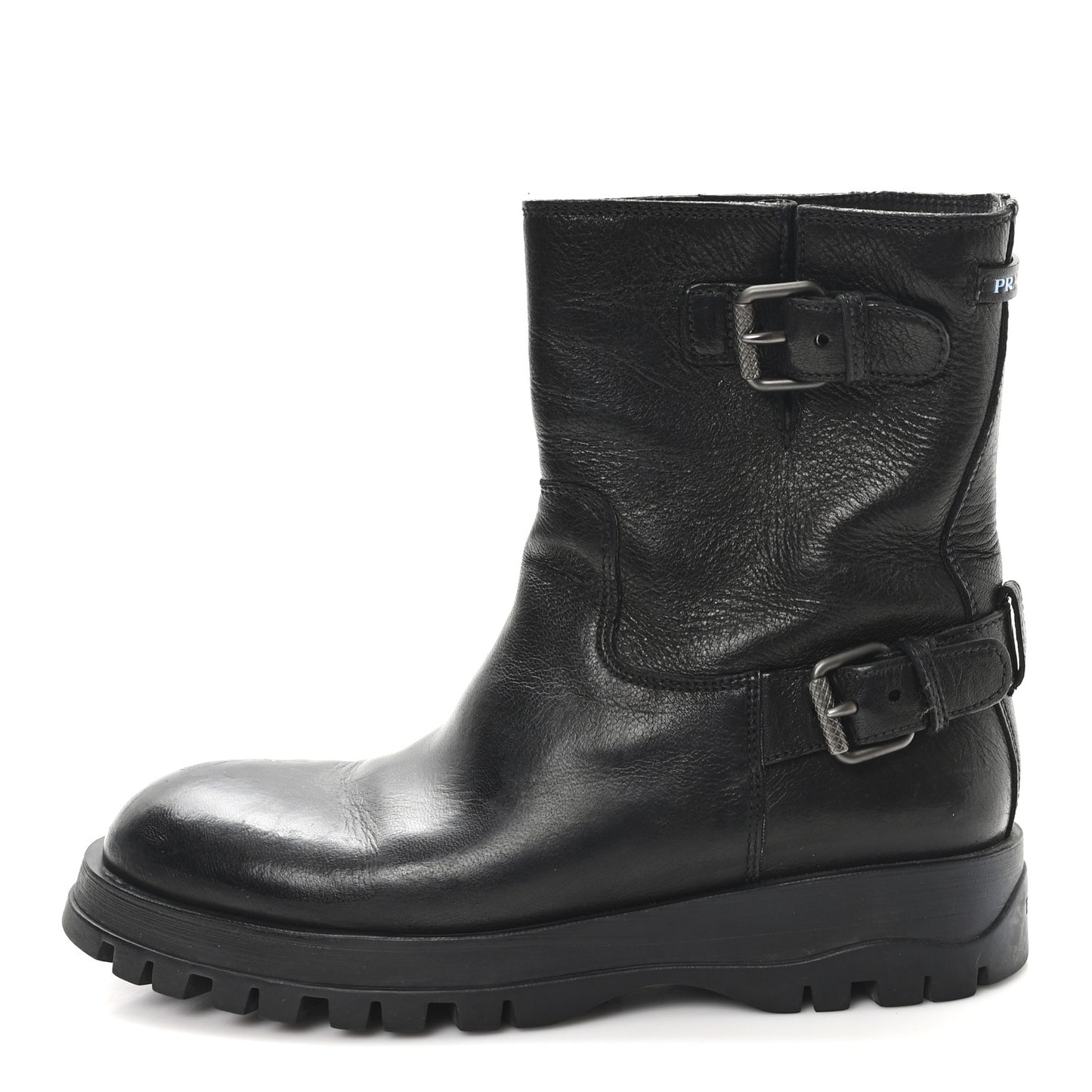 Calfskin Double Buckle Combat Boots 37 Black