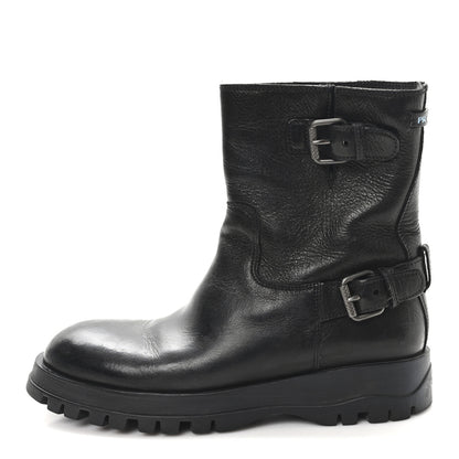 Prada Calfskin Double Buckle Combat Boots 37 Black 1 of 9