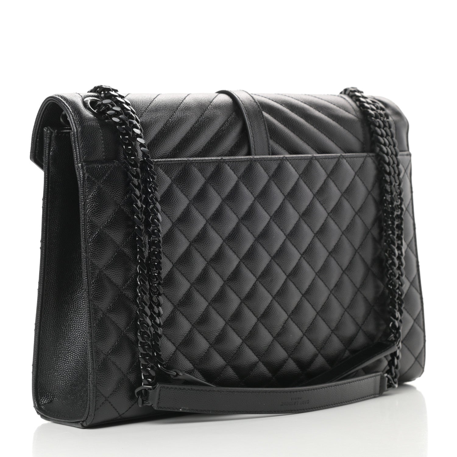 Saint Laurent Grain De Poudre Textured Mixed Matelasse Large Triquilt Monogram Monochrome Satchel Black 3 of 13