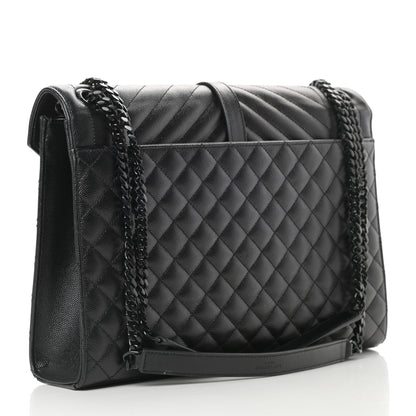 Saint Laurent Grain De Poudre Textured Mixed Matelasse Large Triquilt Monogram Monochrome Satchel Black 3 of 13