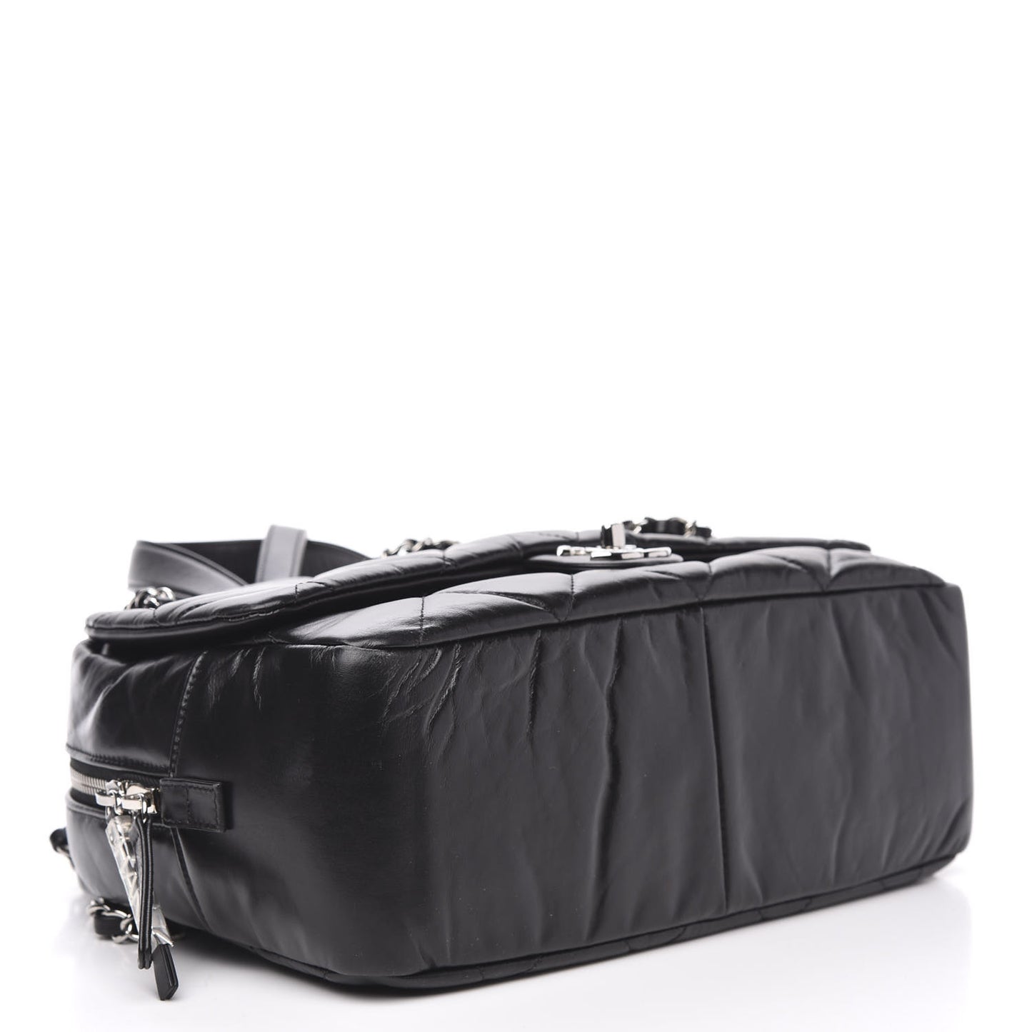 Aged Calfskin Quilted Small Express Bowling Bag Black