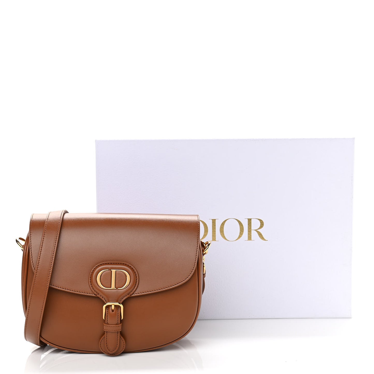 Box Calfskin Medium Bobby Flap Dark Tan