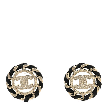 Chanel Crystal Lambskin Chain CC Stud Earrings Black Gold 1 of 5