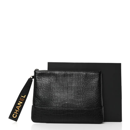 Chanel Calfskin Crocodile Embossed Quilted Medium Gabrielle Cosmetic Case Black 3 of 8