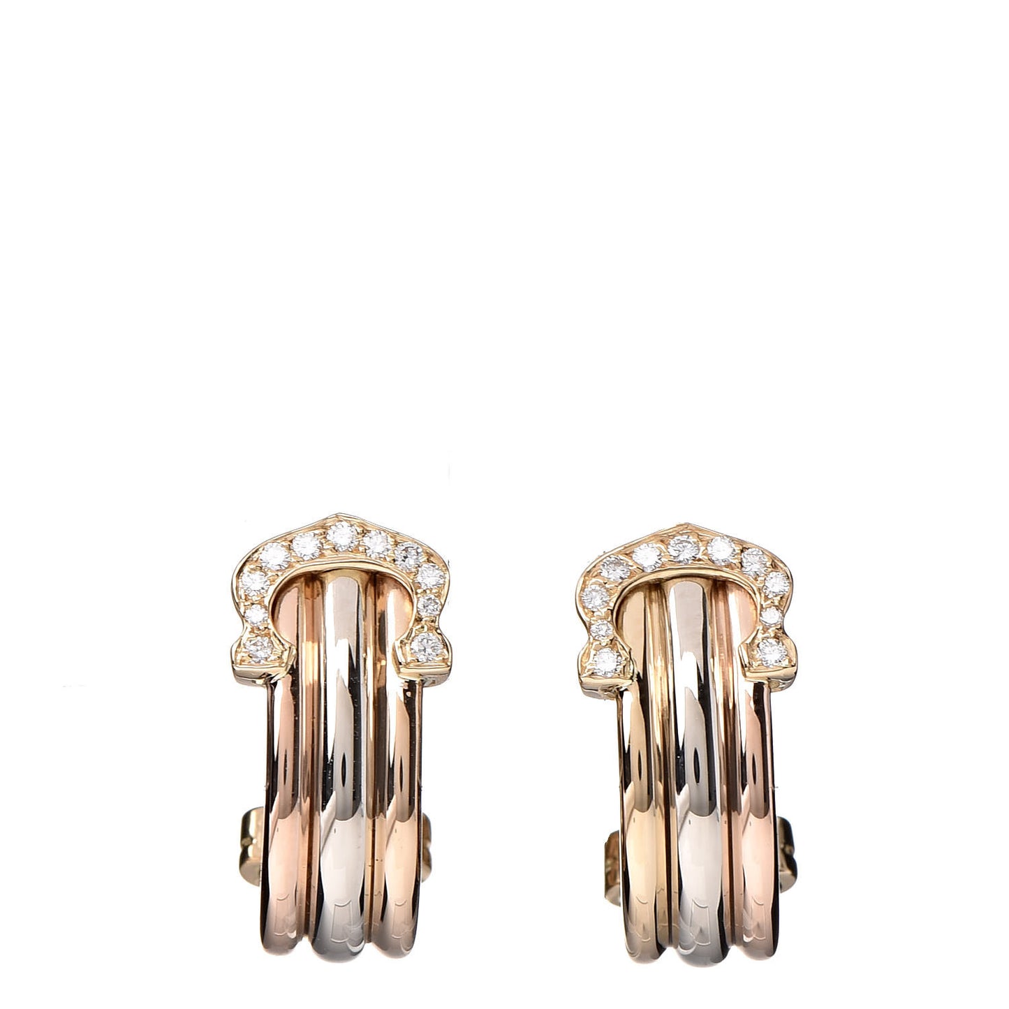 18K Yellow White Pink Gold Diamond C De Clip-On Earrings