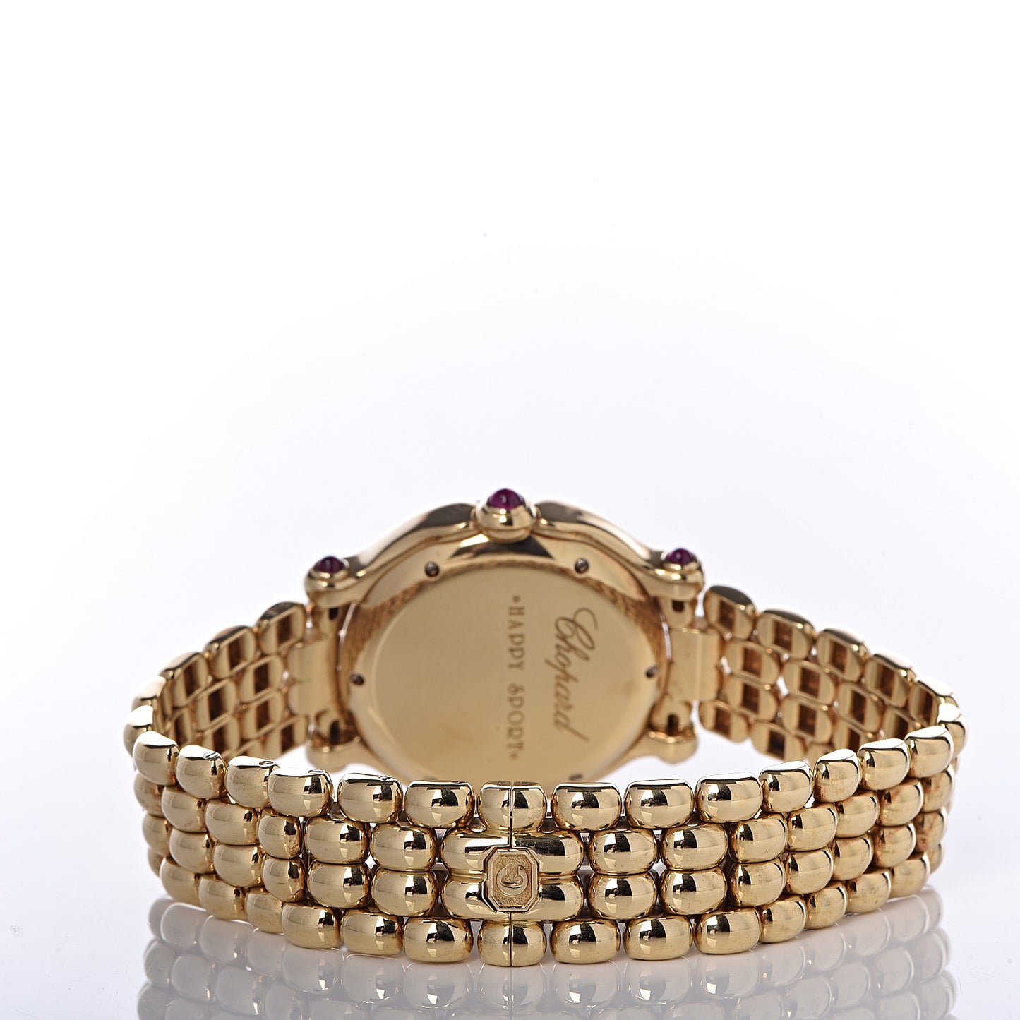 18K Yellow Gold Diamond Pave Bezel 32mm Happy Sport Quartz Watch Black