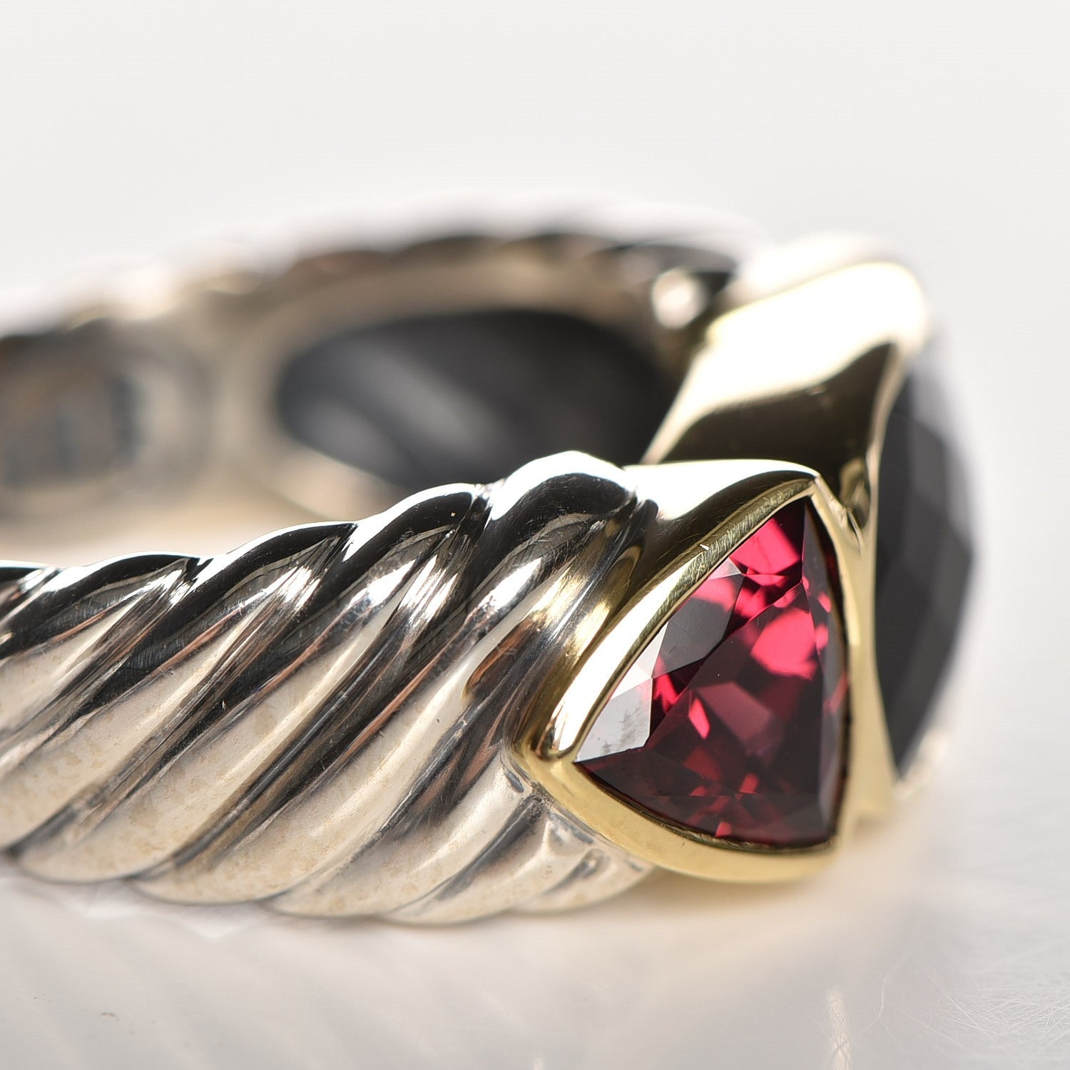 David Yurman Sterling Silver 18K Yellow Gold Black Onyx Garnet Ring 6.25 5 of 5