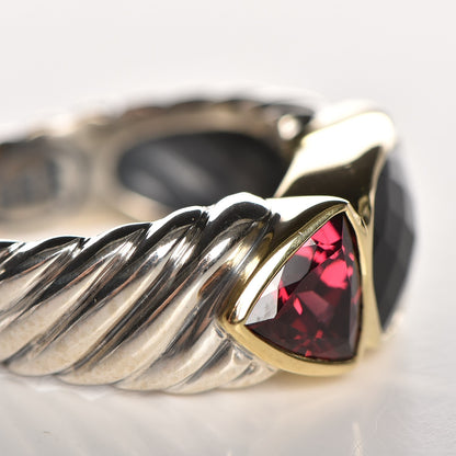 David Yurman Sterling Silver 18K Yellow Gold Black Onyx Garnet Ring 6.25 5 of 5