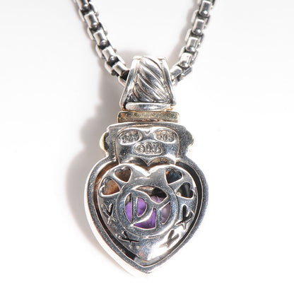 David Yurman Sterling Silver 14k Gold Amethyst Heart Pendant Necklace 4 of 5