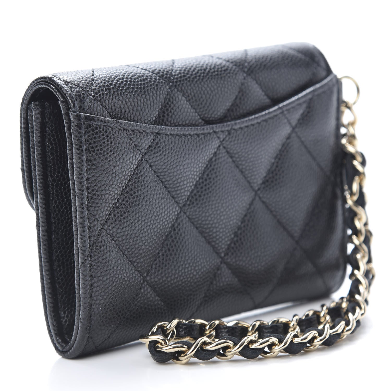 Chanel Caviar Quilted Flap Card Holder Chain Wristlet Black 3 of 9