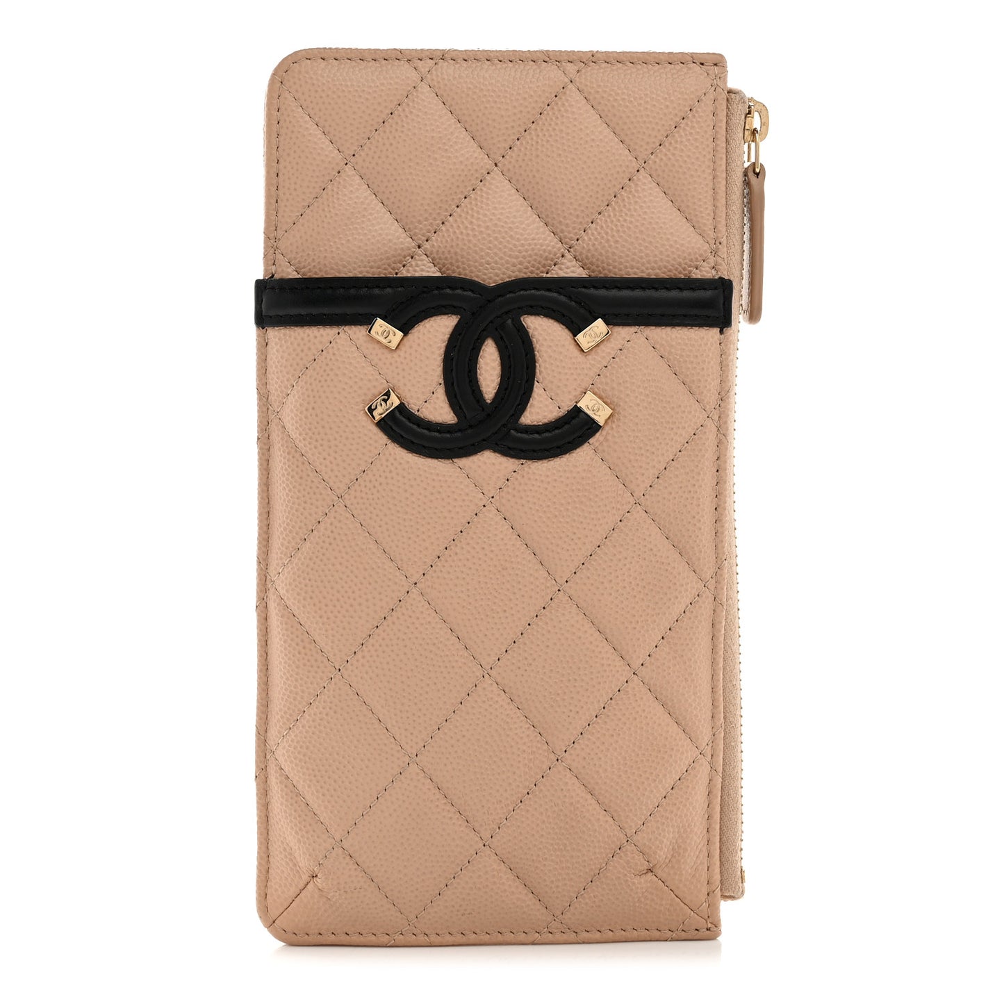 Caviar Quilted Filigree Classic Flat Wallet Pouch Beige Black