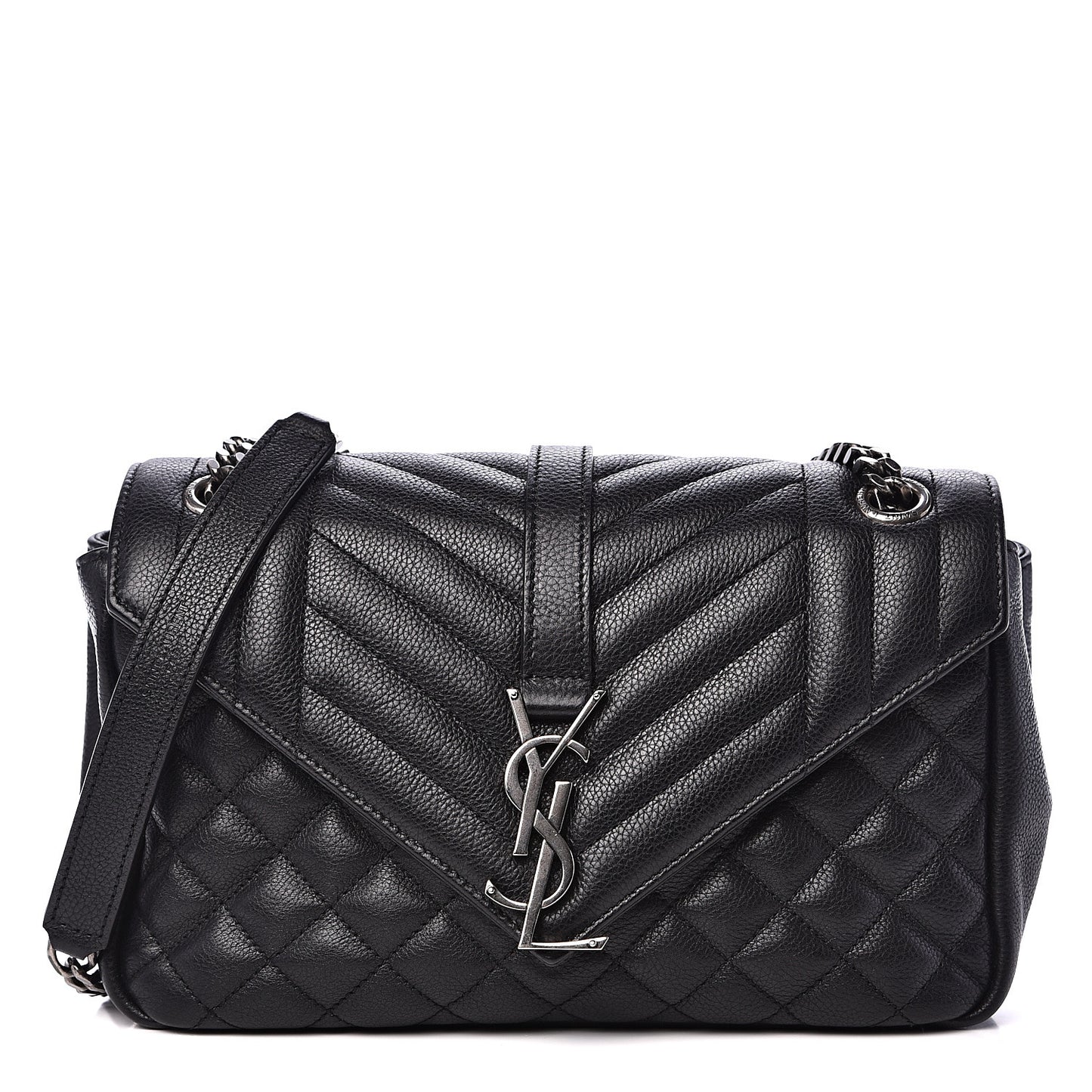 Grained Calfskin Tri-Quilt Monogram Medium College Bag Black