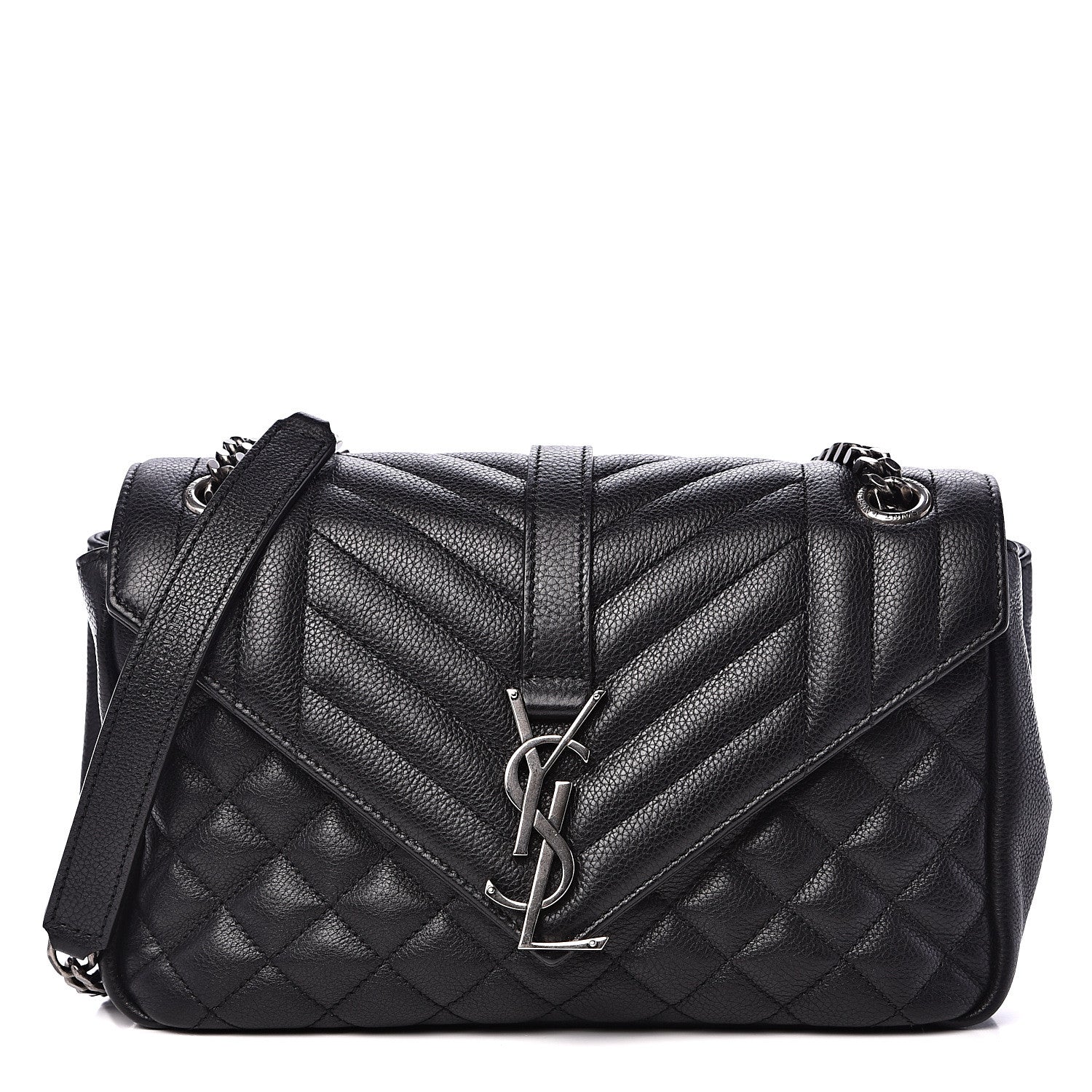 Saint Laurent Grained Calfskin Tri-Quilt Monogram Medium College Bag Black 1 of 9