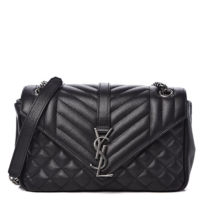 Saint Laurent Grained Calfskin Tri-Quilt Monogram Medium College Bag Black 1 of 9
