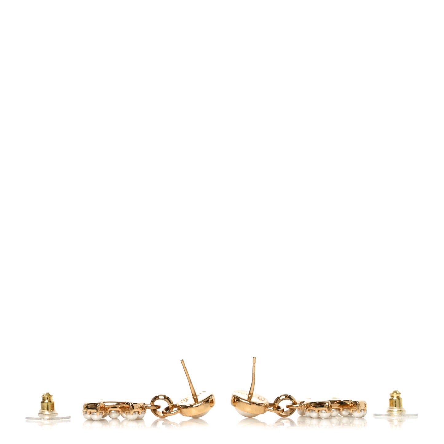 Metal Crystal Pearl CC Pendant Earrings Gold