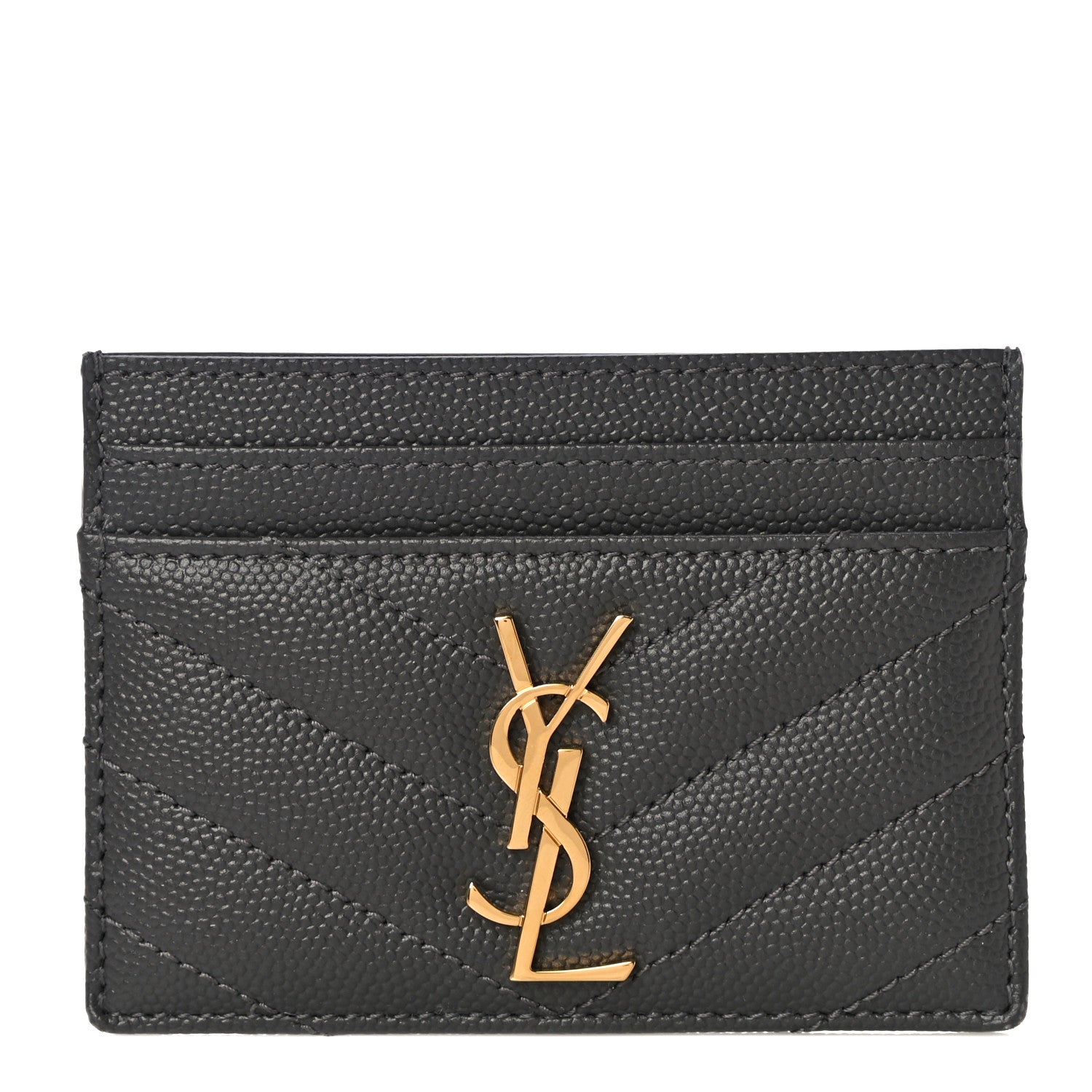 Saint Laurent Grain De Poudre Matelasse Chevron Monogram Credit Card Case Storm 1 of 10