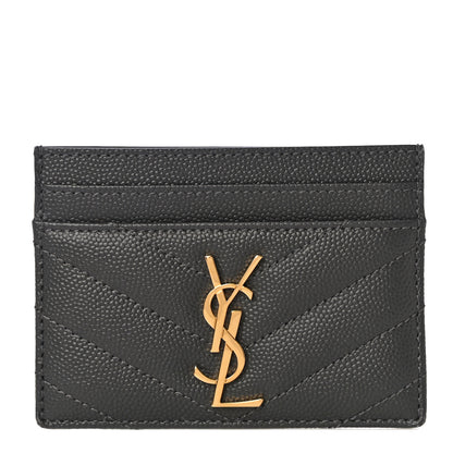 Saint Laurent Grain De Poudre Matelasse Chevron Monogram Credit Card Case Storm 1 of 10