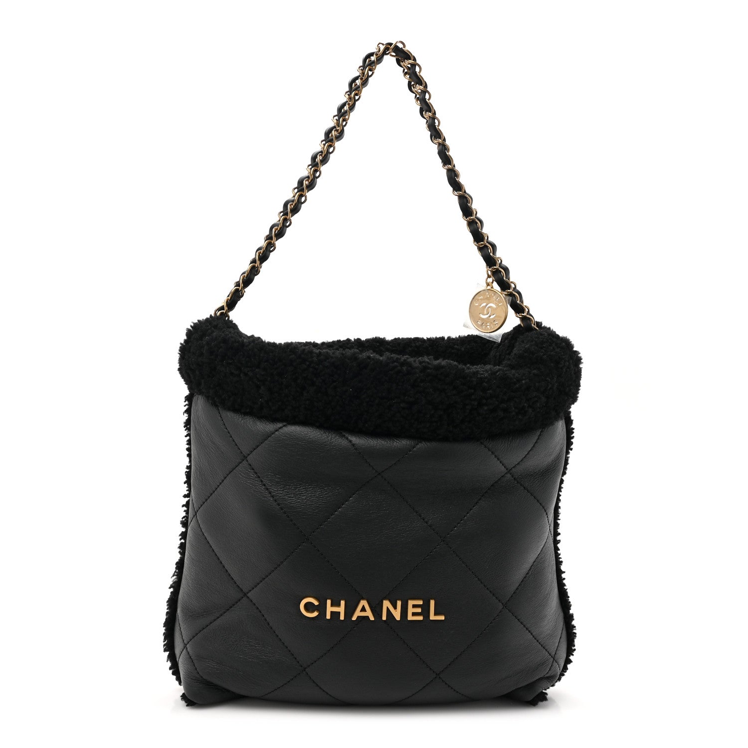 Chanel Aged Lambskin Shearling Quilted Small Chanel 22 Black 1 of 12