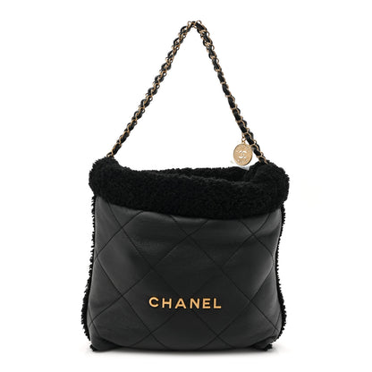 Chanel Aged Lambskin Shearling Quilted Small Chanel 22 Black 1 of 12