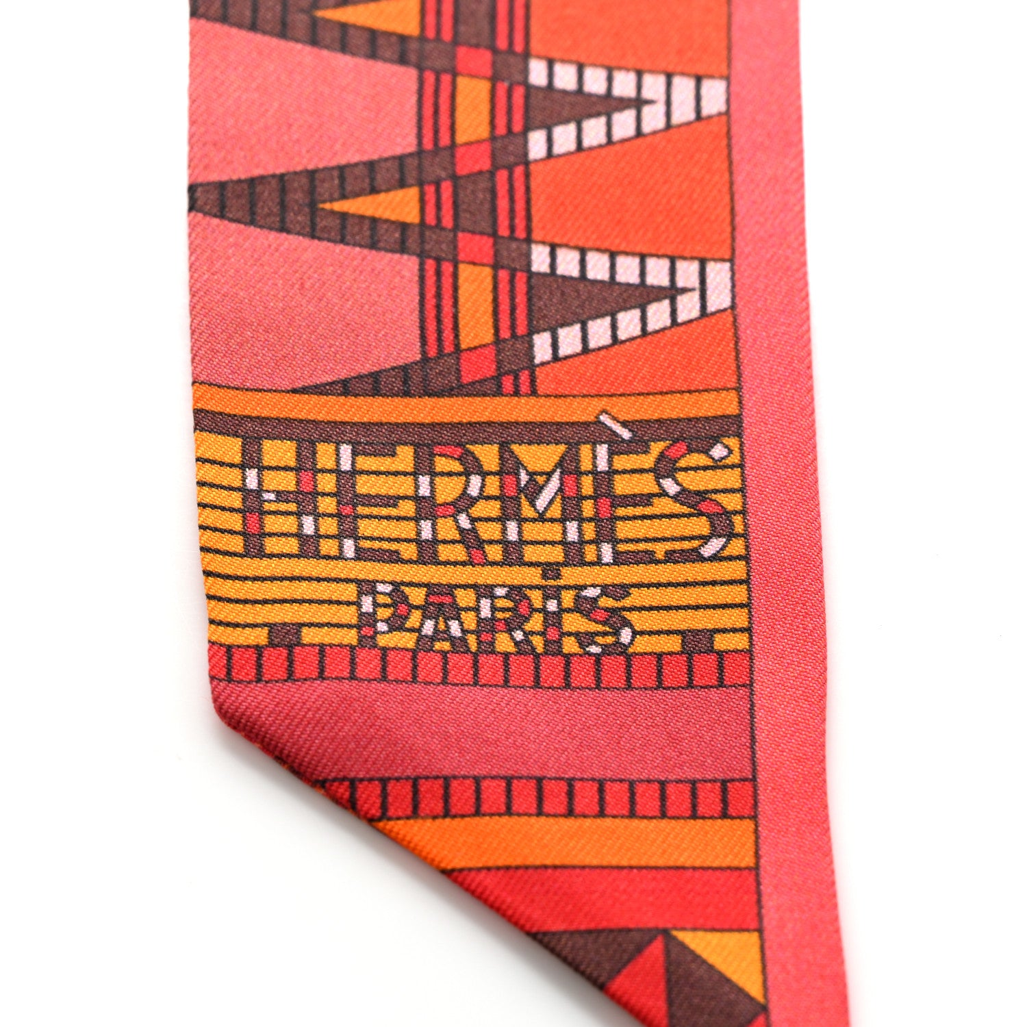 Hermes Silk Pelages et Camouflage Twilly Corail Orange Rouge 2 of 4