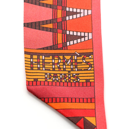 Hermes Silk Pelages et Camouflage Twilly Corail Orange Rouge 2 of 4
